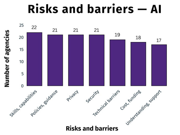 Bar graph showing the AI risks and barriers to agencies.